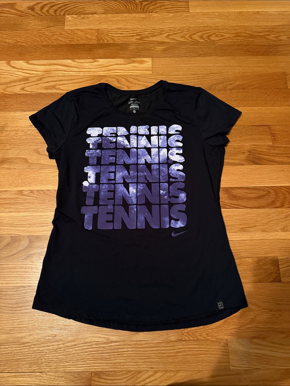 Nike Black Short Sleeve Tee with Purple 'TENNIS' Graphic